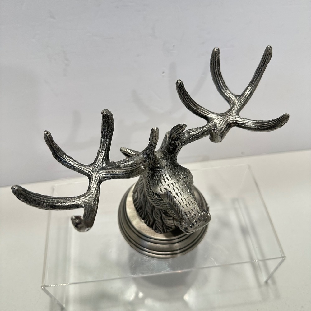 Pottery Barn Silver Pewter Metal Stag Deer Head Antler Figure Rustic Lodge Decor - Picture 3 of 9